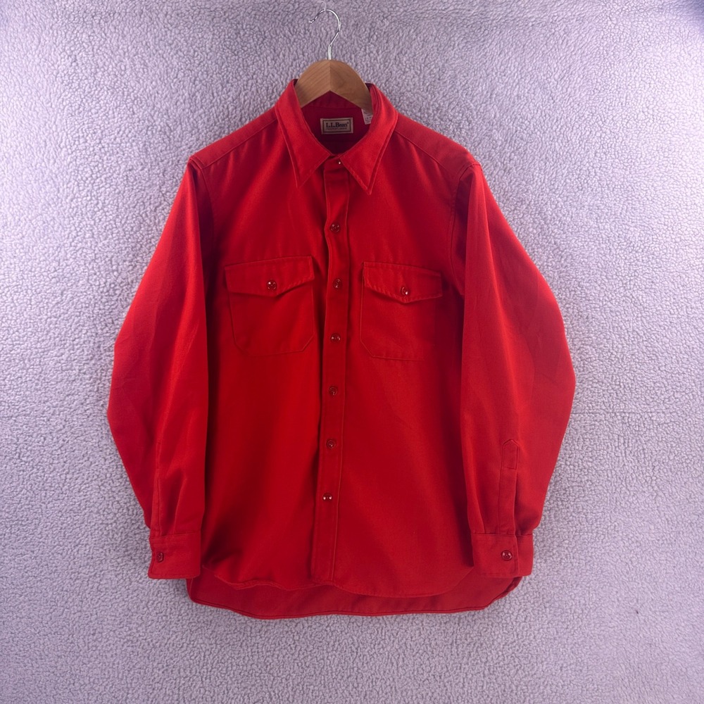 Vintage 70's LL Bean Mens Large Red Long Sleeve Button Up Shirt 16-16.5 Made USA